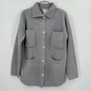 Softies Rib Chenille Knit Shacket Shirt Jacket sz S Gray Button Front NWOT